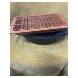 CROC POT DISH AND A COPPER NON STICK BAKING PAN.