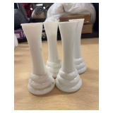 FOUR VINTAGE RANDLE WHITE MILK GLASS BUD BEHIVE DESIGN  VASES