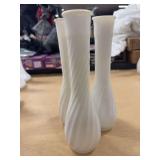 THREE VINTAGE MILK GLASS BUD VASES