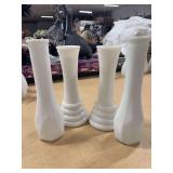 FOUR VINTAGE MILK GLASS VASES