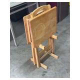 TWO WOODEN TV TRAYS WITH WOOD STAND.
