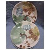 FOUR CERAMIC SALAD PLATES PUMPKIN/LEAF