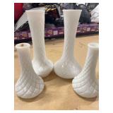 FOUR VINTAGE MILK GLASS VASES
