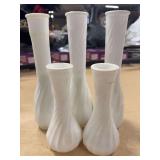 FIVE VINTAGE MILK GLASS VASES