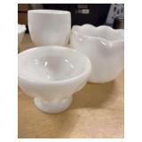THREE VINTAGE MILK GLASS DISHES