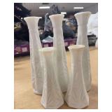 FIVE VINTAGE MILK GLASS VASES