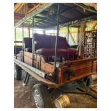 Custom Wooden Passenger Wagon with Covered Canopy and Dual Bench Seating