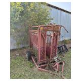 American Farmland Red Metal Livestock Handling Chute with Trailer Frame