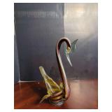 Art Glass Swan Figurine with Striped Body and Applied Details