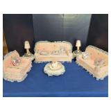Miniature Living Room Set with Lace and Floral Accents