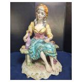 Capodimonte Hand-Painted Porcelain Figurine of Seated Woman with Wine
