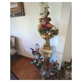 Decorative Pedestal with Floral Urn and Accompanying Botanical Arrangements
