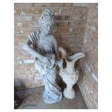 Cast Stone Female Water Carrier Statue and Pedestal Urn