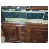 World Book Encyclopedia Set with Yearbooks and Dictionaries in Wooden Cabinet