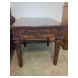 Broyhill Wood Side Table with Single Drawer and Carved Accents