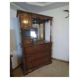 Wooden Dresser with Hutch and Mirror