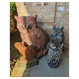 Assorted Owl Sculptures and Garden Decoys