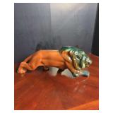 Ceramic Prowling Lion Figurine with Green and Brown Glaze