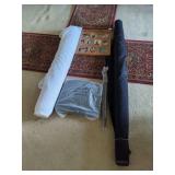 Mixed Household Grouping Including Fabric Rolls, Wooden Grandchildren Picture Frame, Walking Cane, and Thermos Manual