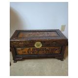 Carved Wooden Chest with Brass Hardware