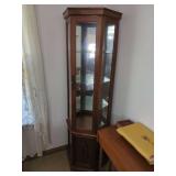 Wooden Corner Display Cabinet with Glass Shelves and Lower Storage Compartment