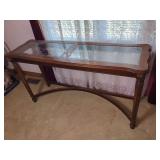 Wood and Glass Console Table with Brass Rosette Accents