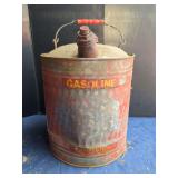 Red Metal Gasoline Can with Dual Spouts and Wire Bail Handle