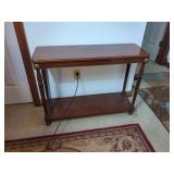 Wooden Console Table with Lower Shelf and Brass Tone Accents