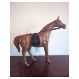 Leather-Covered Decorative Horse Figurine with Tack