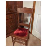 Oak Spindle Back Chair with Red Velvet Cushion