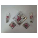 Set of Five Mirror Wall Plaques with Floral Arrangements