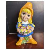 Ceramic Hand Painted Girl Figurine Holding Flowers Dated 1990 Signed Virgil