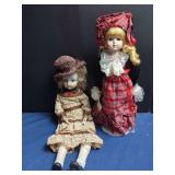 Porcelain Display Dolls in Traditional Attire with Stand and Shoes