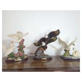 Three Decorative Avian Sculptures Featuring Ruby