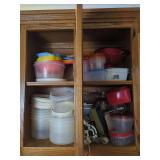 Kitchenware Assortment Including Plastic Storage Containers Electric Hand Mixer and Metal Colanders