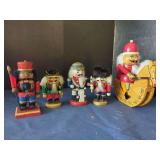 Set of Five Hand-Painted Wooden Nutcrackers Including Rocking Horse Rider