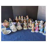 Ceramic Figurine Assortment Featuring Children, Elderly, and Decorative Figures