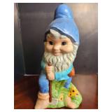 Ceramic Garden Gnome Figurine with Blue Hat and Shovel