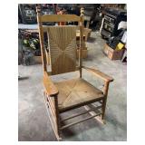 Wooden Rocking Chair with Woven Rush Seat and Back