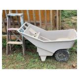 Plastic Yard Cart and Wooden Step Ladder