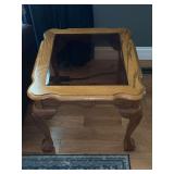 Set of Two Oak Tables with Glass Inserts and Ball and Claw Feet