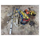 Mixed Power Tools, Levels, and Safety Equipment Assortment