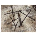 Assorted Metal Lug Wrenches and Mechanical Jack Assembly