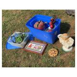 Home Decor Lot with Plastic Totes and Decorative Items