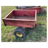 Red Metal Yard Cart with Pneumatic Tires and Hitch Assembly