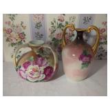 Two Handled Ceramic Vases with Floral Motifs