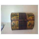 Dome-Top Wood and Woven Trunk with Pictorial Panels