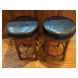 Set of Two Swivel Bar Stools with Black Vinyl Upholstered Seats