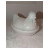 Milk Glass Hen on Nest Covered Dish