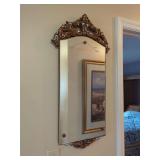 Ornate Wooden Frame Wall Mirror with Floral Etched Glass